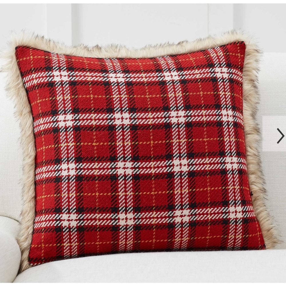 Pottery Barn Nottingham Plaid Faux Fur Back Pillow Cover